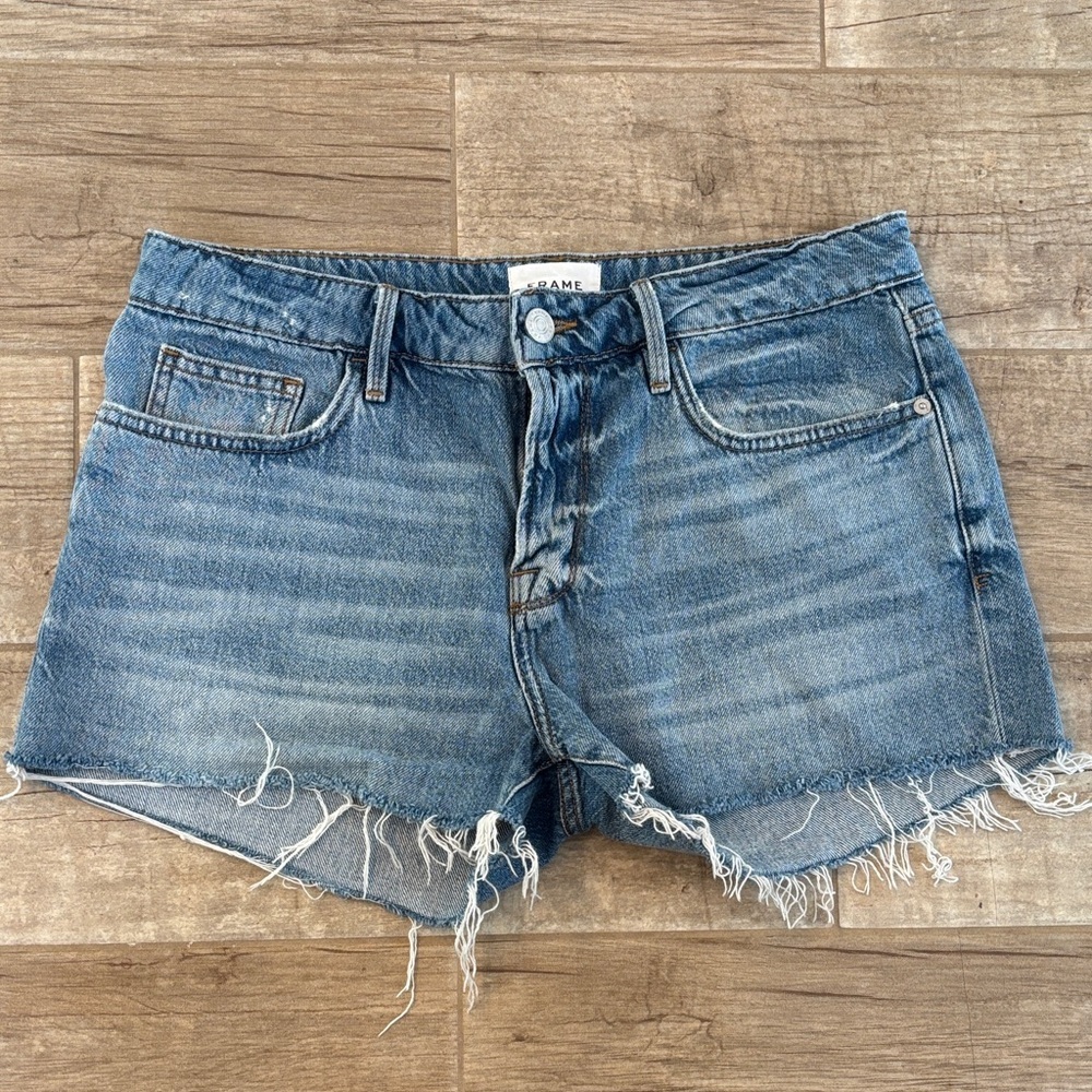 Frame Denim Light Blue Distressed Jean Shorts